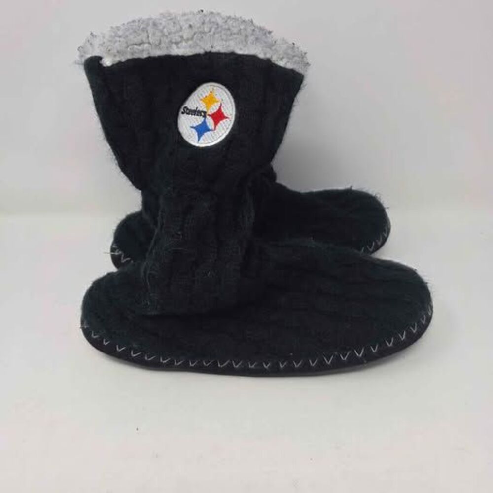 Pittsburgh Steelers Cable Knit Sherpa Slippers Womens XL 11-12 Black Bootie - Picture 5 of 10